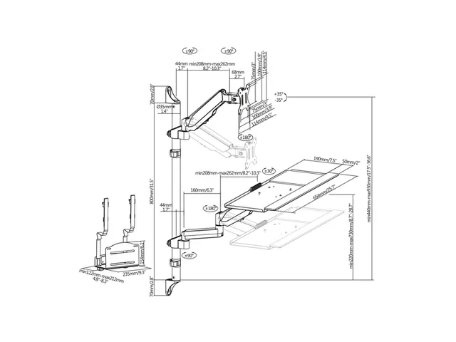 Zit Sta Werkplek Muurbevestiging Zwart
