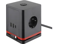 IOIO Stekkerdoos Kubus SW1000 3-voudig + 3x USB Zwart