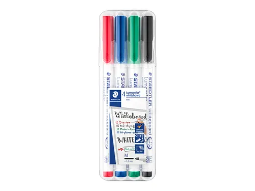 Viltstift Staedtler 301 whiteboard pen rond 1mm 4 stuks assorti