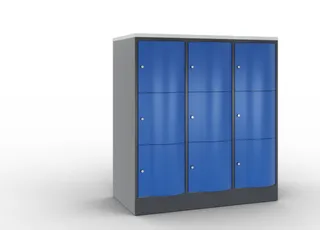 lockerkast,HxBxD 1255x1150x640mm,3x3vakken,romp RAL7021,front RAL5010 - 1