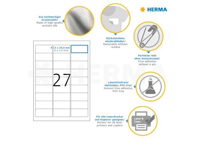 HERMA 4511 Naambadge textieletiketten A4 63,5x29,6mm Wit 540 stuks