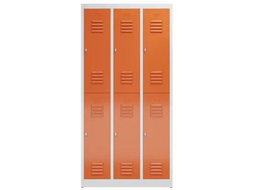 Dubbeldekse garderobekast 1800x870x500mm 3x2vak klink RAL7035 RAL3000