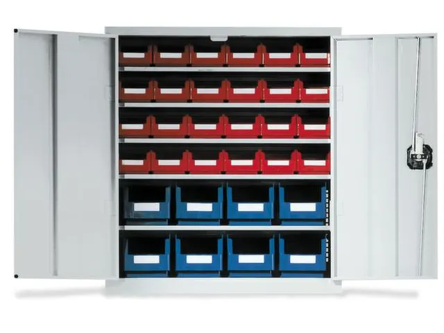 Wandkast Staalplaat 780x690x285mm Incl. 32 Magazijnbakken Pe Ral 7035