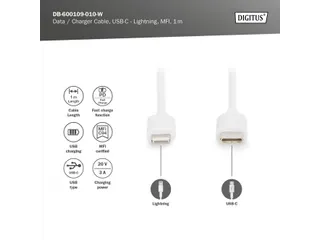Gegevens-/oplaadkabel Lightning USB-C M/M 1m PVC MFI Wit 20V/3A 60W - 5