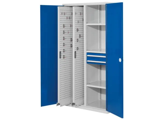 Uitschuifkast 1950x1000x600mm 2uitsch.wanden 3legborden 2laden Ral5010