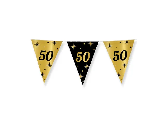 Slinger Folie vlaggen Party Flag Foil '50' Goud-Zwart 30cmx10m