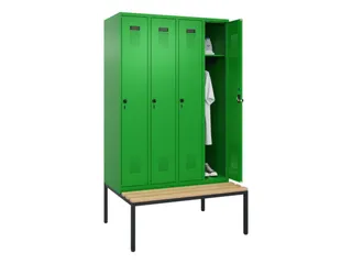 locker met bank,HxBxD 2120x1200x815mm,4vak,vak B 300mm,draaigrendel - 1