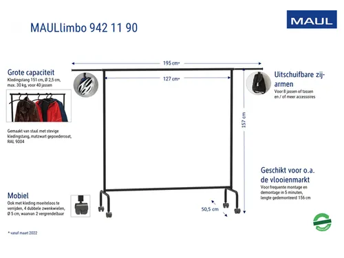 Garderoberek MAUL Limbo 156x127(tot 220)x50cm mobiel (zijarmen)