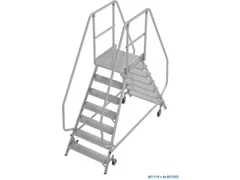 bordestrap,verrijdbaar,bordes H 1,7m,2x7treden,aluminium,4zwenkwielen