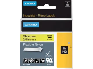 Labeltape Dymo Rhino 18491 Nylon 19mmx3.5m Zwart Op Geel - 1