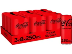 Coca-Cola Zero frisdrank, 25 cl sleek blik, pak van 24 stuks
