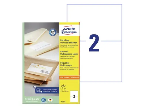 Etiket Avery Zweckform LR3655 210x148mm A5 recycled Wit 200 stuks