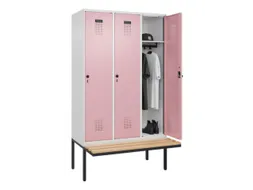 locker met bank,HxBxD 2120x1200x815mm,3vak,vak B 400mm,draaigrendel