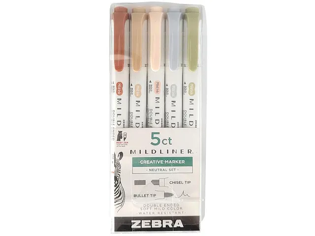 MILDLINER markeerstift Neutral 5 x assorti kleur dubbele punt
