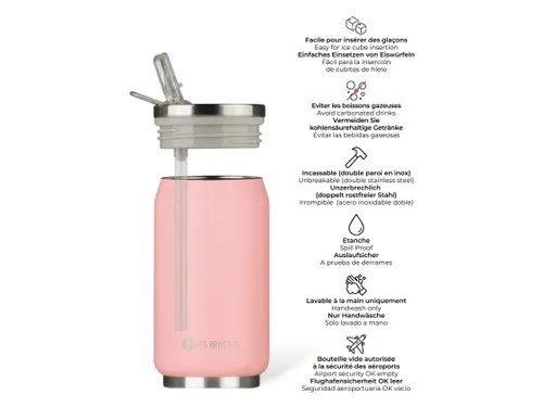 Thermosbeker Les Artistes Paris blik 280ml Pink met geïntegreerd riet
