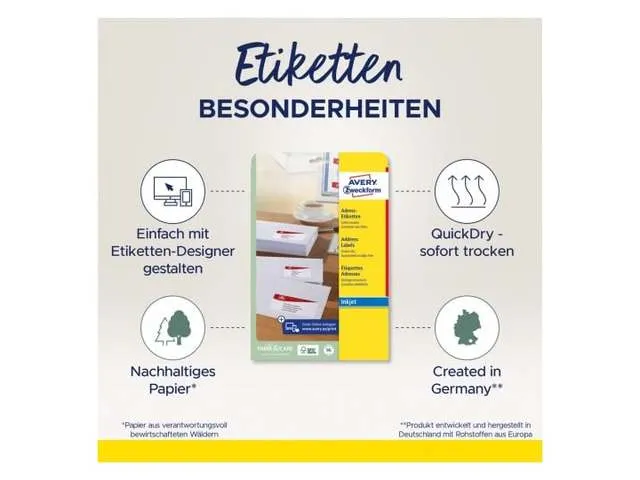 inkjetetiket Avery 63,5x33,9mm wit 25 vel 24 etiketten per vel