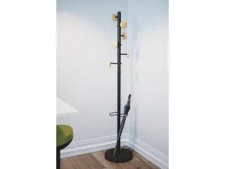 Music designkapstok zwart metaal met 9 houten haken met paraplurek 175 - 6