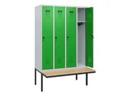 locker met bank,HxBxD 1950x1200x815mm,4vak,vak B 300mm,draaigrendel