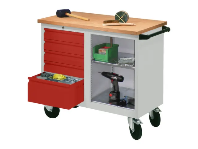 Établi Mobile Charge Maxi. 400Kg Tôle D'acier Ral7035 Façade Ral300