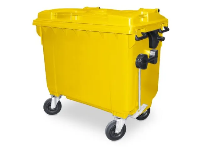 Vuilcontainers,660l,romp HDPE geel,HxBxD 1165x1265x775mm,4zwenkwielen