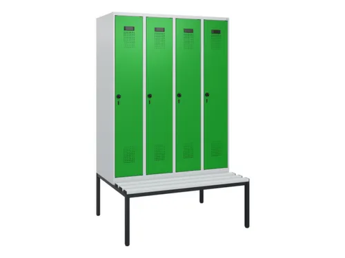 locker met bank,HxBxD 1950x1200x815mm,4vak,vak B 300mm,draaigrendel