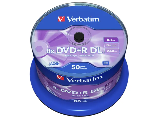 Verbatim DVD+R DL 8,5GB 8x SP mat zilver 50 stuks