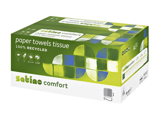 Handdoek Satino Comfort V-Vouw 25x23cm 2-laags 3200st | HanddoekDispensers.nl