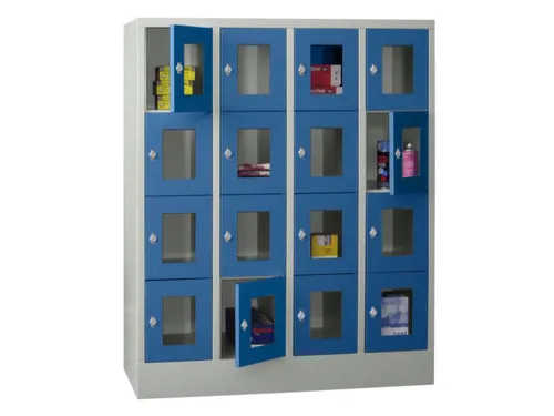 lockerkast,HxBxD 1518x1200x500mm,4x4vakken,RAL7035,front RAL5012