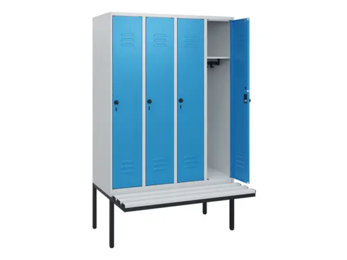 locker met bank,HxBxD 1950x1200x815mm,4vak,vak B 300mm,draaigrendel