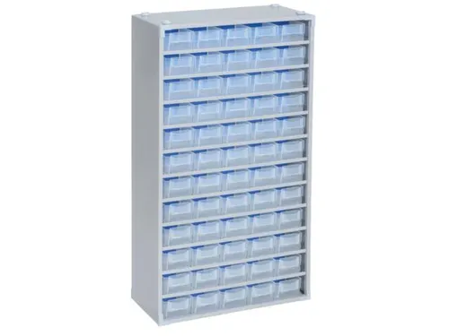 Magazijnkast,HxBxD 565x300x140mm,60lade(n),laden transparant
