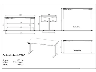 Elektrisch ihv bureau,HxBxD 720-1200x1600x800mm,blad grafiet - 5