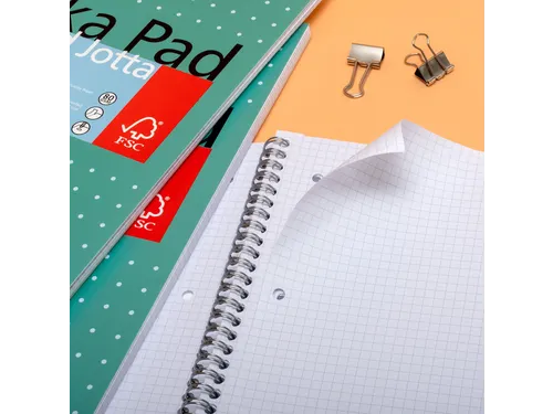 Collegeblok Pukka Pad Jotta A4 ruit 5x5mm 4-gaats 200 pag. 80gr groen