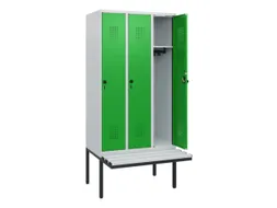 locker met bank,HxBxD 1950x900x815mm,3vak,vak B 300mm,draaigrendel