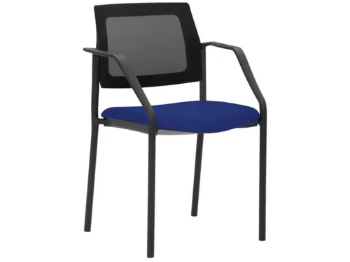 Stapelstoel,4Voeten Zwart,M. Armleuningen,Zitting Stof Middenblauw
