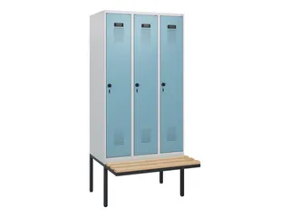 locker met bank,HxBxD 1950x900x815mm,3vak,vak B 300mm,draaigrendel - 2