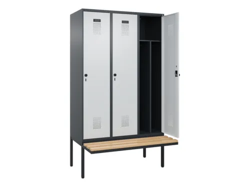 locker met bank,voor scheiding van kleding,HxBxD 2120x1200x815mm,3vak