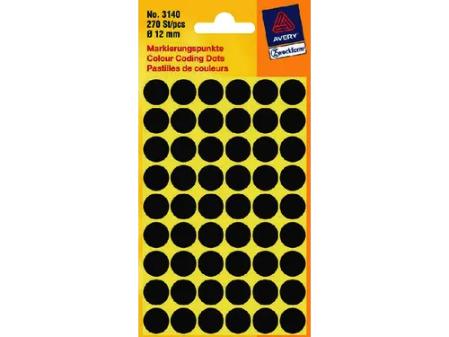 Etiket Avery Zweckform 3140 Rond Ø12mm Zwart 270 Stuks