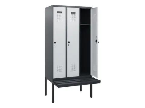 locker met bank,HxBxD 1950x900x815mm,3vak,vak B 300mm,draaigrendel