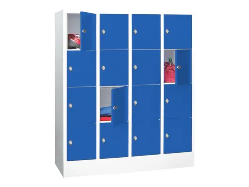 lockerkast,HxBxD 1518x1200x500mm,4x4vakken,RAL7035,front RAL5010