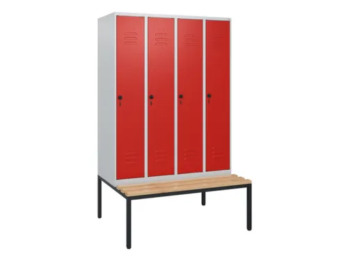 locker met bank,HxBxD 1950x1200x815mm,4vak,vak B 300mm,draaigrendel