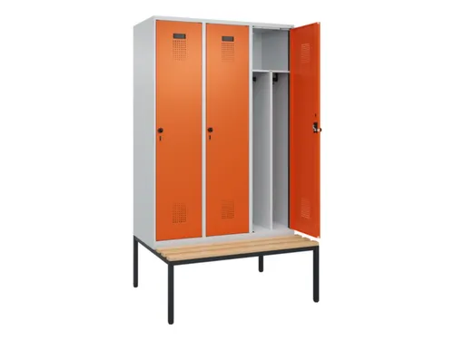 locker met bank,voor scheiding van kleding,HxBxD 2120x1200x815mm,3vak