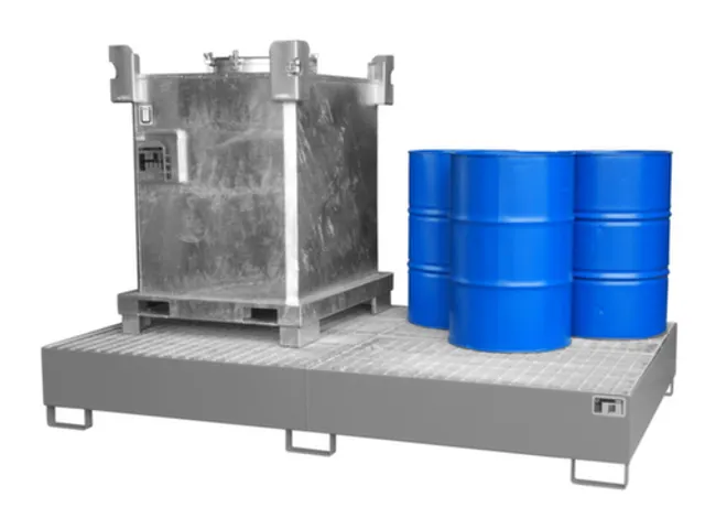 opvangbak,v. 2xIBC,opvangvol. 1000l,HxBxD 375x2690x1650mm,m. rooster