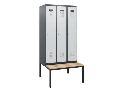 locker met bank,HxBxD 1950x900x815mm,3vak,vak B 300mm,cilinderslot