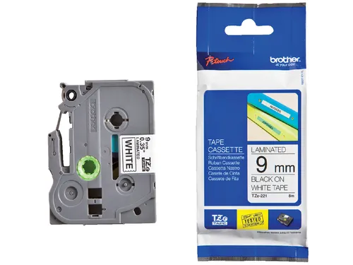 Labeltape Brother P-touch TZe-221 standaard 9mm zwart op wit