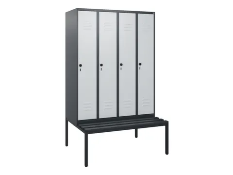 locker met bank,HxBxD 1950x1200x815mm,4vak,vak B 300mm,draaigrendel