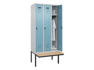 locker met bank,HxBxD 2120x900x815mm,3vak,vak B 300mm,draaigrendel - 1