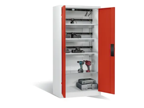 acculaadkast 1950x930x500mm 15stekkerdozen 230V ventilator fr. RAL3000