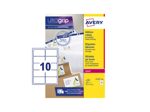 Adresetiket Avery L7173-250 99.1x57mm Wit Laserprinter 2500 Stuks