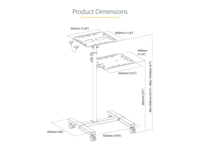 Beamertafel Stevige Verrijdbare Laptop en Projectietafel
