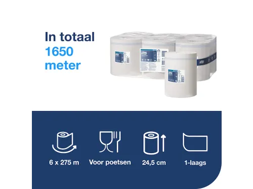 Poetspapier Tork M2 1 laags 6 rollen wit 100134